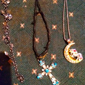 2 necklaces and one ankle charm bracelet